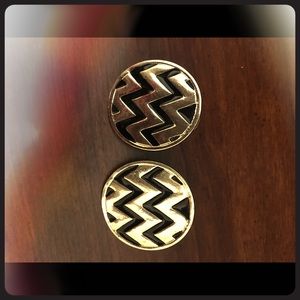 Oversized Gold and Black Chevron Circle Studs