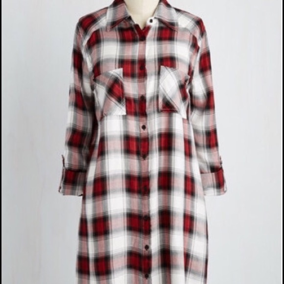 Red plaid shirt dress