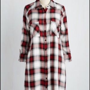 Red plaid shirt dress