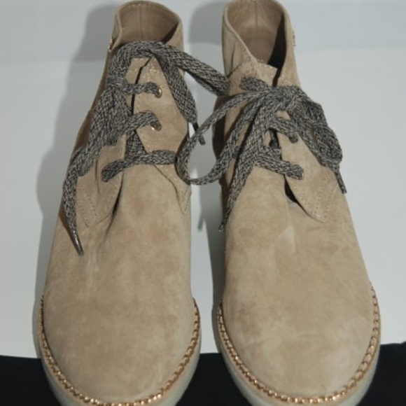 CHANEL 15B NWOB BEIGE SUEDE HEEL BOOTIES SZ 38.5 - Picture 2 of 4