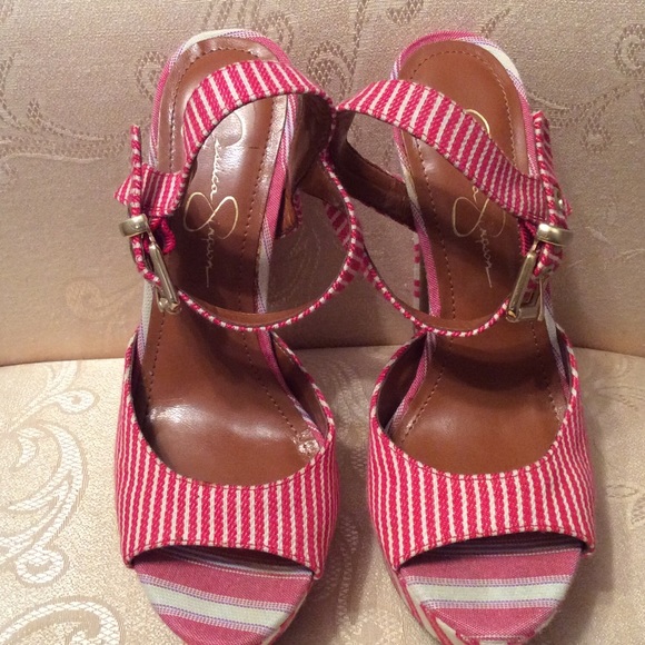 Red and White Stripped Jessica Simpson Heels