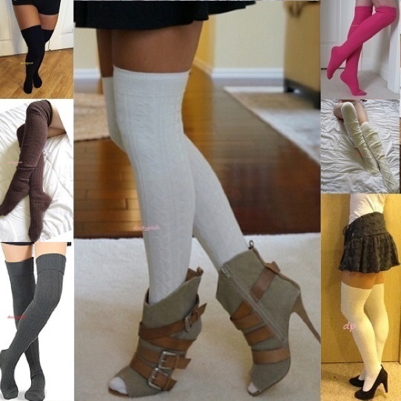 Cable Knit Over The Knee Sock Boot Cuff Thigh High - Picture 2 of 4