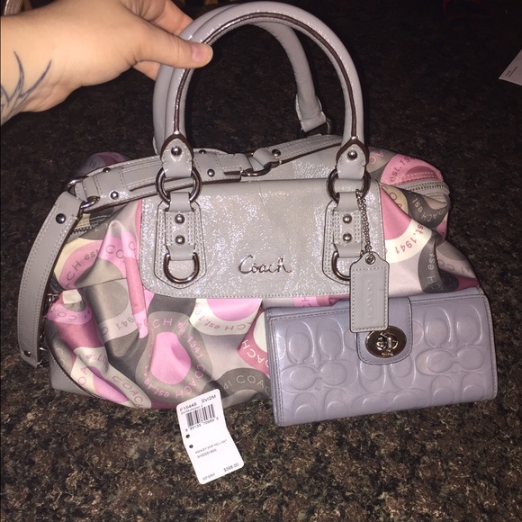 Coach purse pink and gray and gray wallet