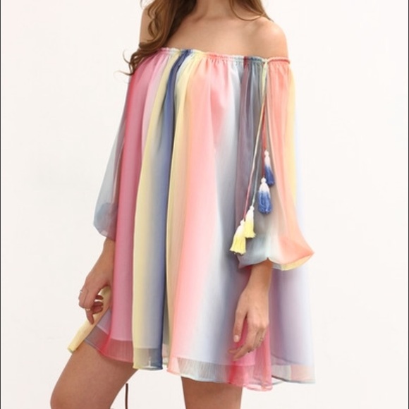 Multicolor Print off the shoulder shift dress