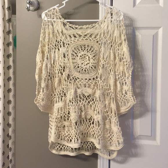 Forever 21 Plus XL Lace Crochet Cream Shirt