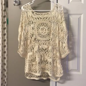 Forever 21 Plus XL Lace Crochet Cream Shirt
