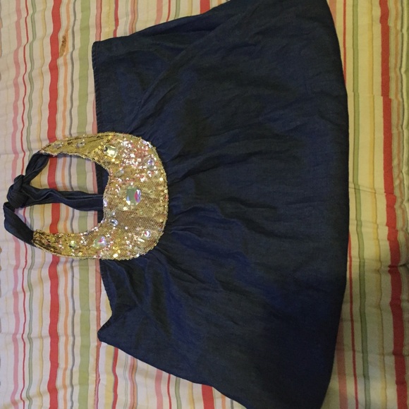Guess Denim Halter Dress with Bling around collar.