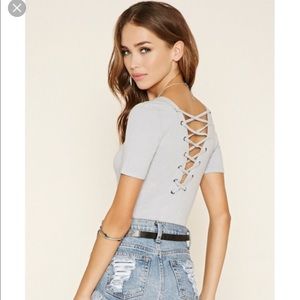F21 back lace up body suit