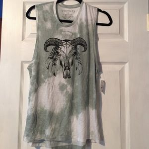 Steer skull tie-dyed tank top