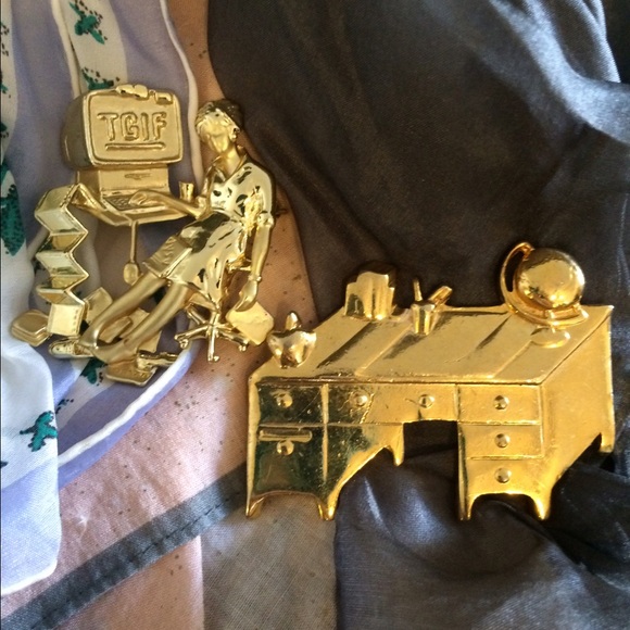 2-Workplace Broaches Pin Set Vintage 1970's