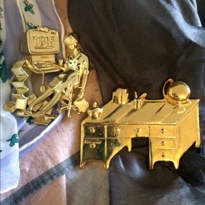 2-Workplace Broaches Pin Set Vintage 1970's