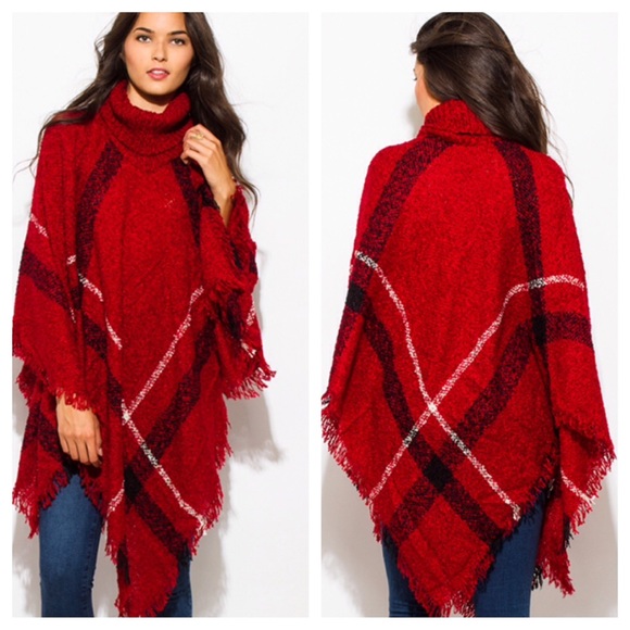 Beautiful plaid ponchos in an array of colors - Picture 2 of 4