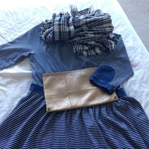 Anthropologie. Indigo stripe cotton dress. L