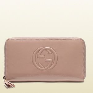 Gucci Soho soft pink patent large zip wallet