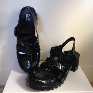 Kali black jelly sandals with chunky heel