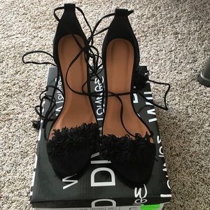 Black fringe tie up heels👠😘❤️️