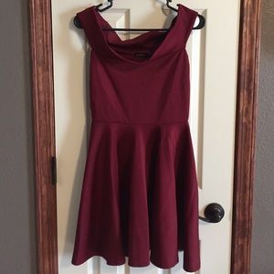 Berry colored off the shoulder skater dress