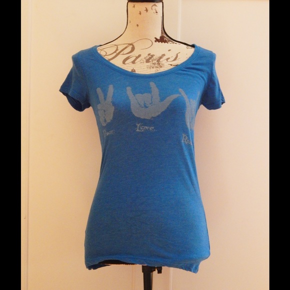 Threads 4 Thought Tops - Super Soft Peace Love Rock Sign Language Tee Sz M Threads 4 Thought Tops - Super Soft Peace Love Rock Sign Language Tee Sz M