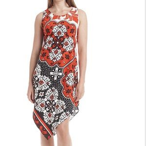 Sizes M, L,XL - Orange/Blk/Wht Hanky Hem Dress