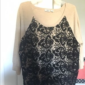Tan sweater with black lace