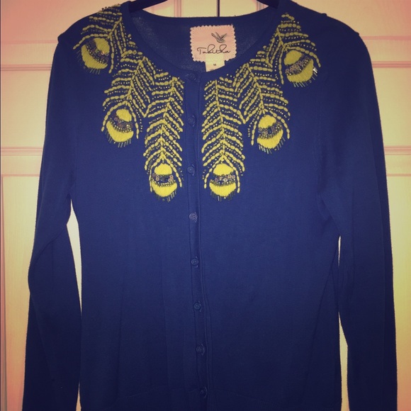 Royal Blue Embroidered Anthropologie Cradigan