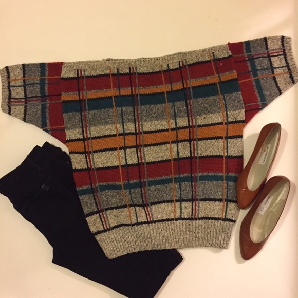 Vintage Liz Claiborne Plaid Boatneck Sweater