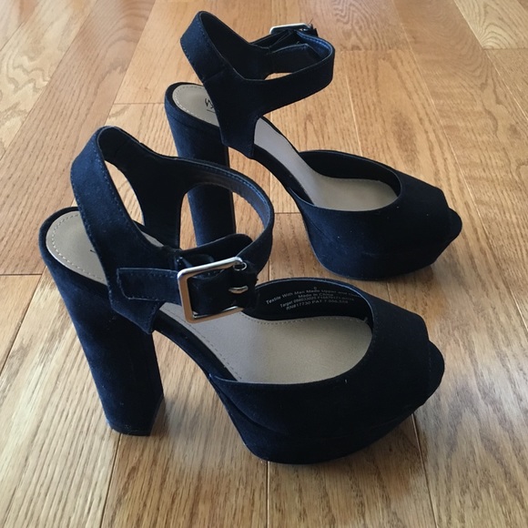 Suede Black Platform Heels