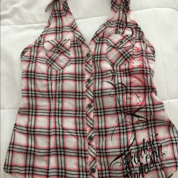 Harley-Davidson Plaid Tribal Halter Sz. S