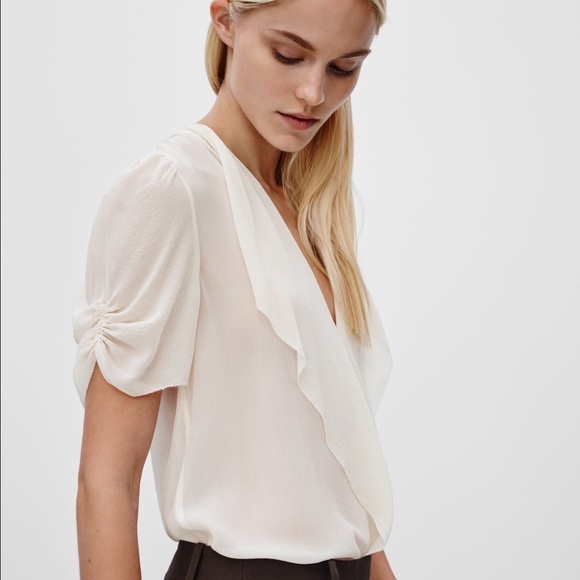 Aritzia Babaton Cream Pattern Silk Tinsley Top S