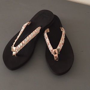 Brand New Reef Sparkly Metallic Strap Flip Flops