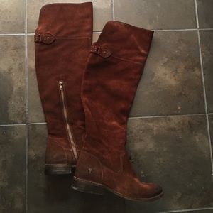 Frye Shirley OTK suede boot in brown