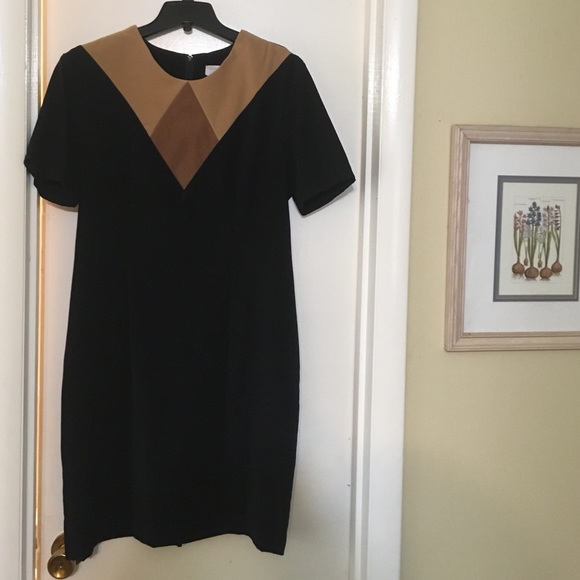 Vintage 1980's black dress with faux suede detail