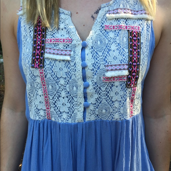 Periwinkle Lace Boho Dress with Pockets - Picture 2 of 4