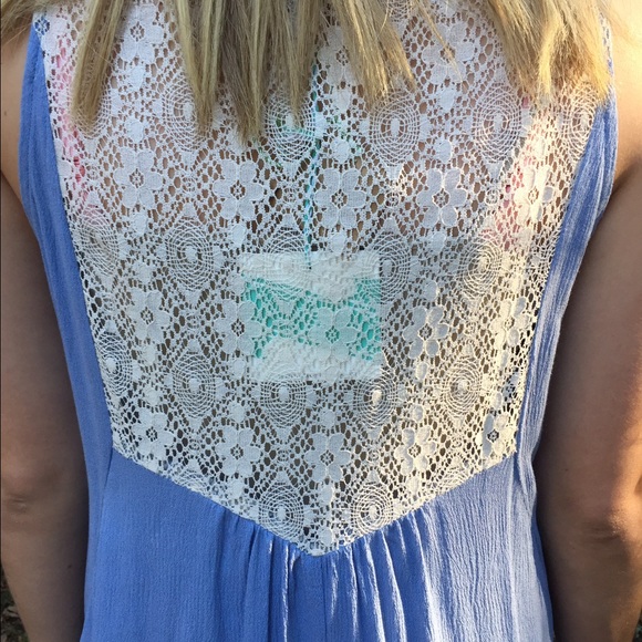 Periwinkle Lace Boho Dress with Pockets - Picture 3 of 4
