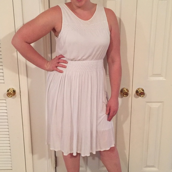 Classic knee length white cotton dress