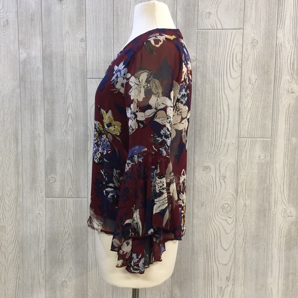 Floral Print Chiffon Bell Sleeve Blouse - Picture 2 of 4