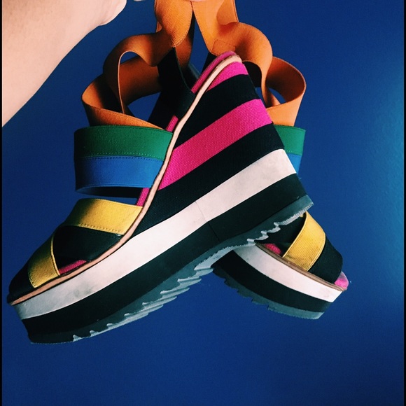 Prada elastic stripe wedge sandal