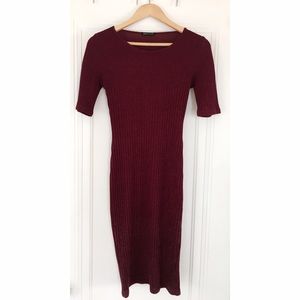 Jella Couture Maroon Bodycon Ribbed Sweater Dress