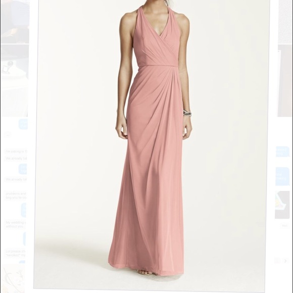 Long Mesh T-strap Back Halter Dress