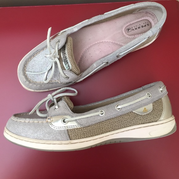 Metallic silver & tan Sperrys
