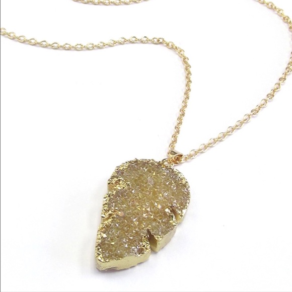Gold Leaf Druzy Necklace-106