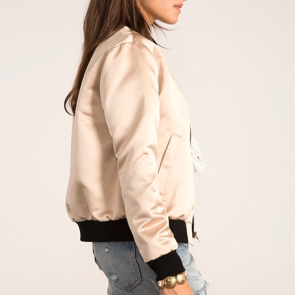 Satin Black Trim Bomber Jacket - Picture 2 of 4