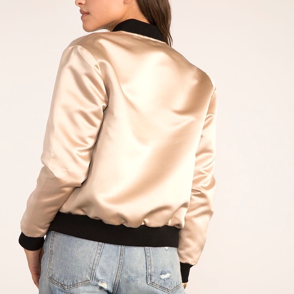 Satin Black Trim Bomber Jacket - Picture 3 of 4