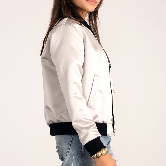 Satin Black Trim Bomber Jacket - Picture 2 of 4