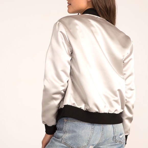 Satin Black Trim Bomber Jacket - Picture 3 of 4