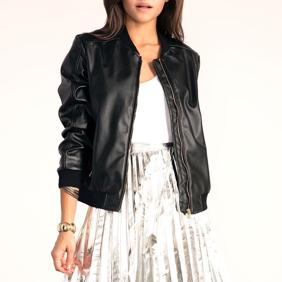 Faux Leather Bomber Jacket - Picture 2 of 3