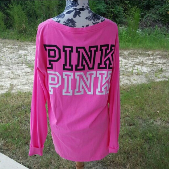 VS Pink Long Sleeve V Neck Tee