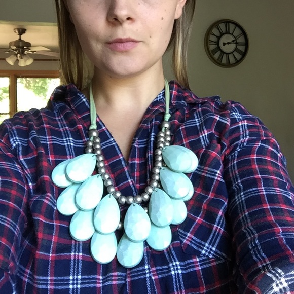 Mint colored drop statement necklace