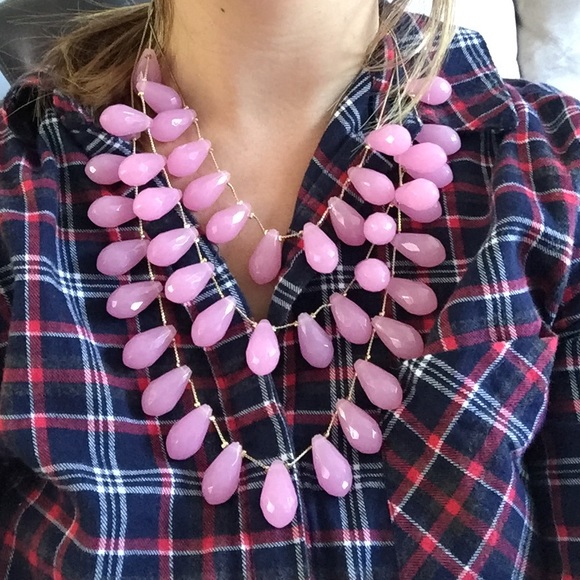 Triple strand pink droplet necklace