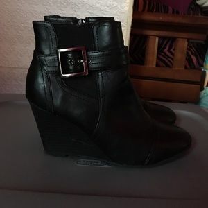 Black Wedge heel boots with buckle